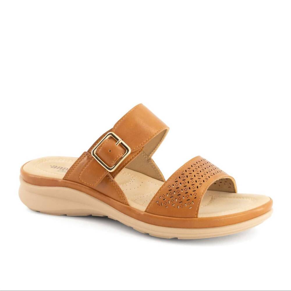 NEW ANDREA women's comfort padded footbed sandal in cognac